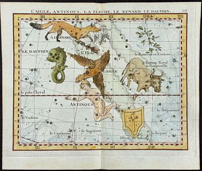 Flamsteed - Constellation or Celestial Chart: Dolphin, Eagle, Fox. 10. This captivating 