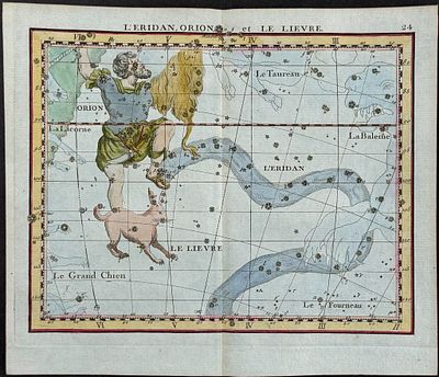 Flamsteed - Constellation or Celestial Chart: Orion, Hare, River. 24. This captivating celestial 