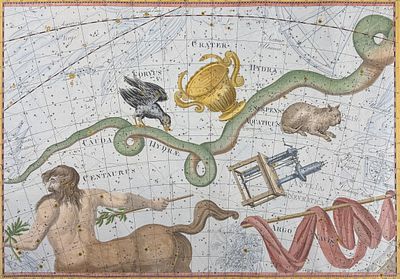 Bode, Elephant Folio - Constellation Chart: Hydra, Centaurus, Corvis, Crater, Argo Navis. 19. Thi 