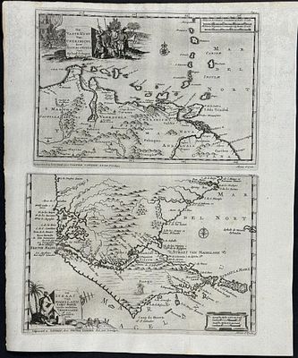 Van der Aa - Map of the Strait of Magellan / Map of NE South America. This rare historic 