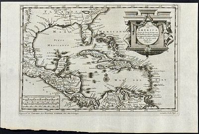 Van der Aa - Map of the West Indies with Florida and parts of the Americas. This rare historic 