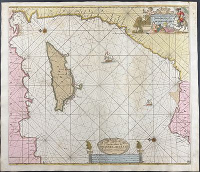 Van Keulen, Rare - Map of the Eastern Mediterranean. This extraordinary, originally hand-colored 