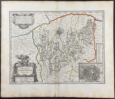 Blaeu, pub. 1642 - Map of Nuremberg, Germany. This remarkable, originally hand-colored engraving 