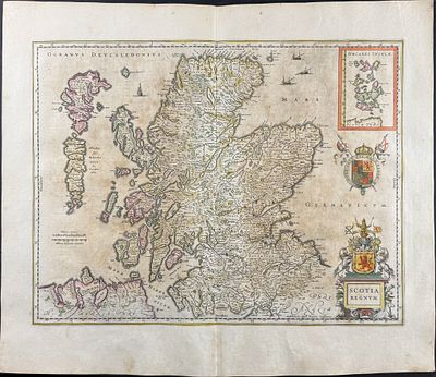 Jansson & Hondius, pub. 1656 - Map of Scotland. This handsome, originally hand-colored map is 