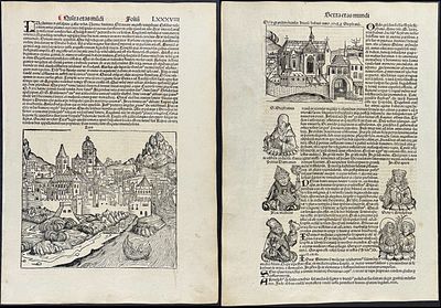 Schedel, pub. 1493 - 6 Pages of Religious & Historic People or Sites (Image and Text to each 