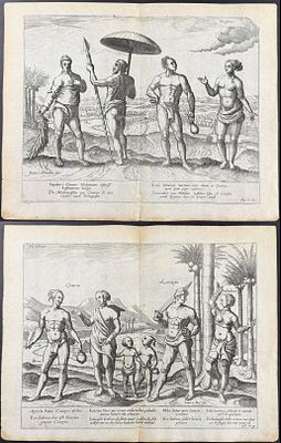 Linschoten - 4 Engravings of Native People & Customs. This exceptionally detailed, important 