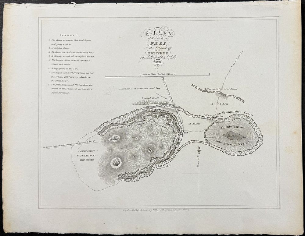 Byron, Hawaii - Chart of the Peli Volcano in Owyhee (Sandwich Islands). This first edition 