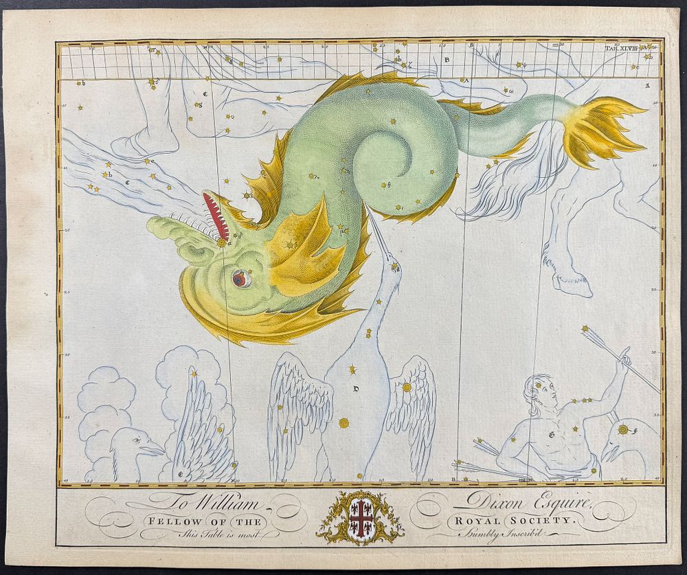 Bevis, Rare - Constellation or Star Chart: Dolphin (Delphinus) [Dedicated to William Dixon Esquire]