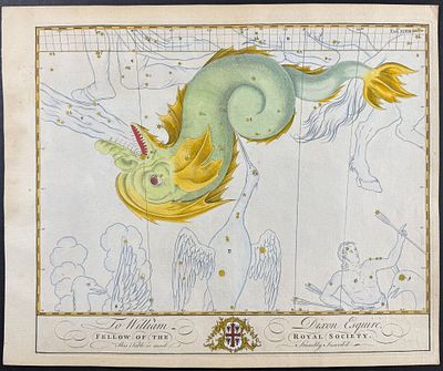 Bevis, Rare - Constellation or Star Chart: Dolphin (Delphinus) [Dedicated to William Dixon Esquire]