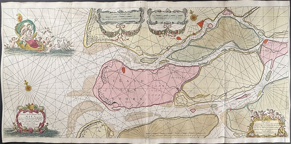 Van Keulen, Rare - Chart of the Mouth of the Maas River. This extraordinary, originally 