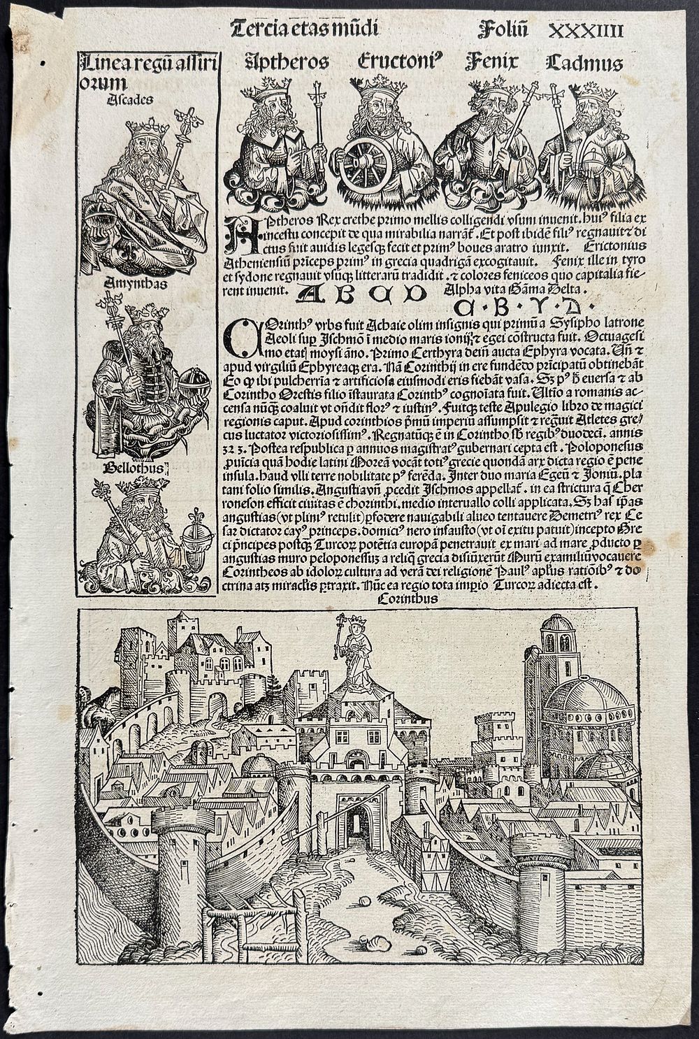 Schedel, pub. 1493 - View of Corinth, Greece & Historic Figures / Verso; View of Tiberias 