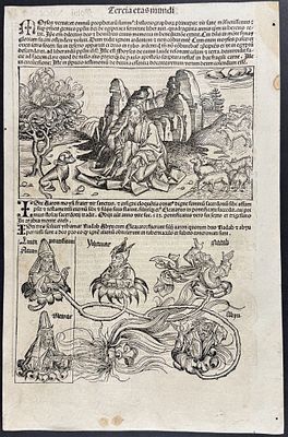 Schedel, pub. 1493 - Moses & the Burning Bush with Historic Figures / Verso: Job with Demon 