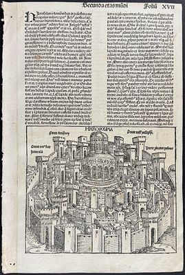 Schedel, pub. 1493 - View of Jerusalem, Isreal / Verso: Tower & Historic Figures. This important 