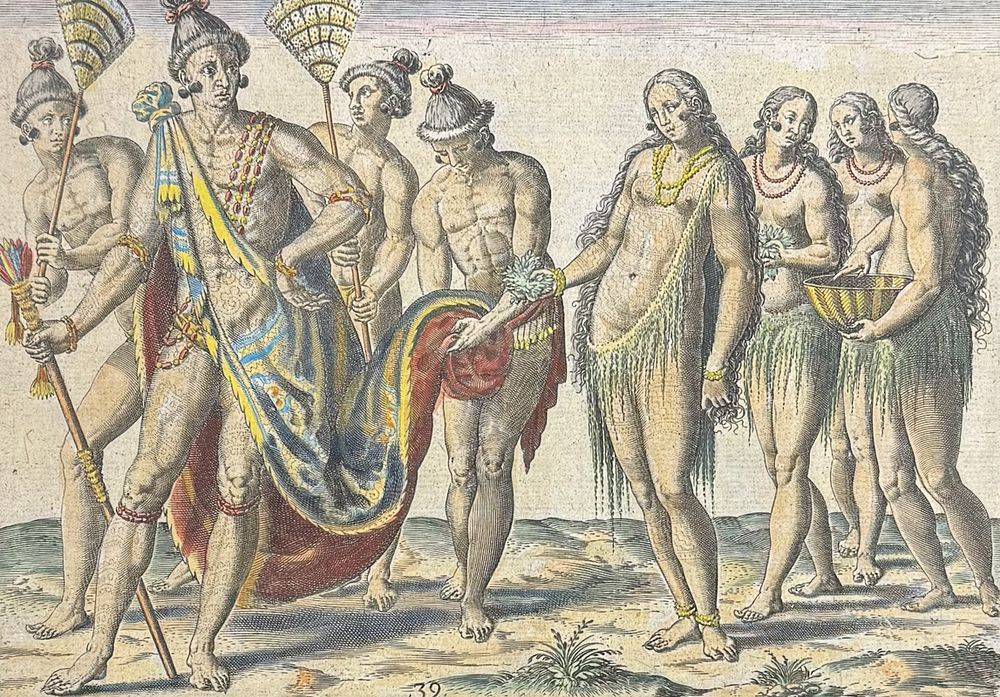 De Bry - Florida - The king and queen taking a walk for their amusement. This significant 