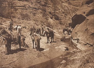 Edward Curtis - A Noonday Halt - Navaho. This moving photogravure in quarto size is from Edward 