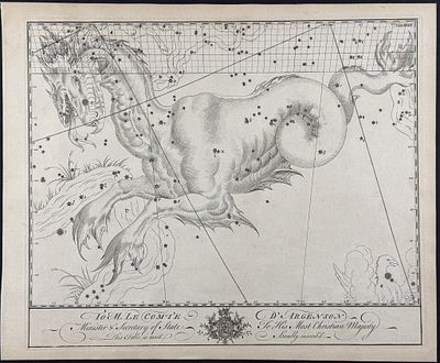Bevis, Rare - Constellation or Star Chart of Cetus (Sea Monster). This rare constellation chart 