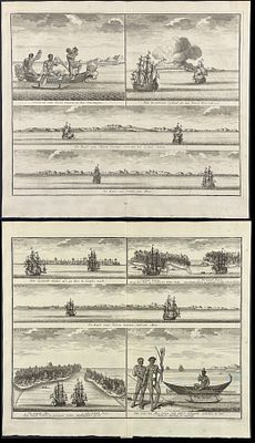 Valentijn - 4 Engravings of Asian & Australian Coastlines, Ships, Native People. This remarkable 