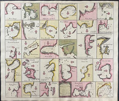 Van Keulen, Rare - Map of Mediterranean Sea Ports. This extraordinary, originally hand-colored 