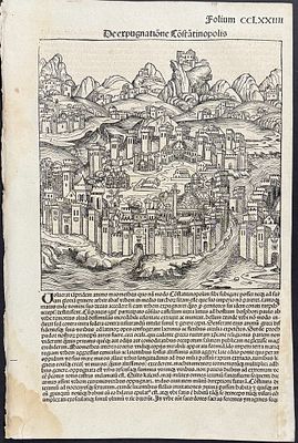 Schedel, pub. 1493 - View of Constantinople or Istanbul, Turkey. This important and historic 