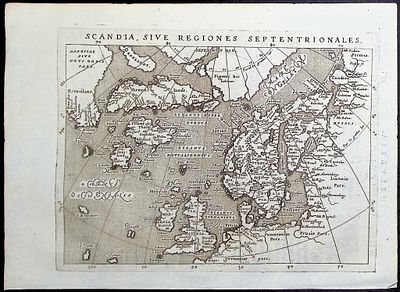 Magini's Ptolemy, pub. 1596 - Map of the North Sea (Northern Europe, Scndinavia, Iceland, Greenland)