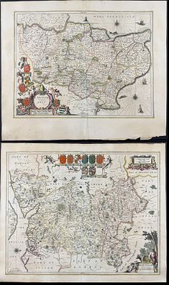 Jansson & Hondius, pub. 1656 - 5 Maps of England. Included in this lot: Map of Kent, England Map 