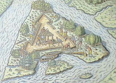 De Bry - Florida - The French select a location for building a fort. This significant, historic 