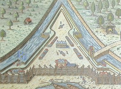 De Bry - Florida - Picture of Fort Caroline. This significant, historic engraving is from 