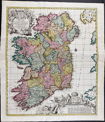 Visscher - Map of Ireland. This exceptional map with beautiful original hand-coloring is from 