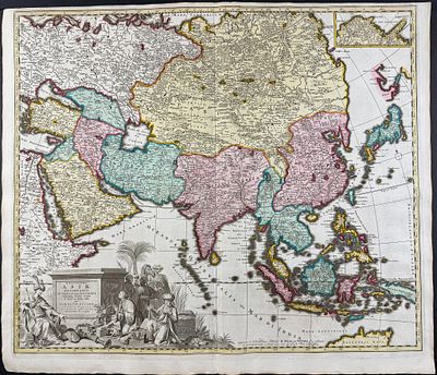 Visscher - Map of Asia. This exceptional map with beautiful original hand-coloring is from the 