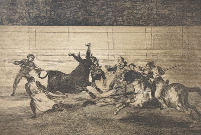 Goya - Espanto y Confusion en la Defensa de un Chulu Cogido. This remarkable folio bull-fighting 