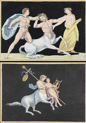 Bayardi after Paderni - Pair of Engravings of Centaur, Statues, Nude Figures, Lyre. This strong 