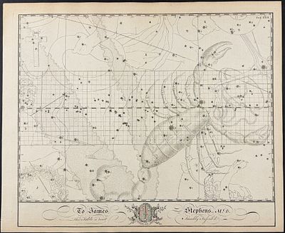 Bevis, Rare - Constellation or Star Chart of Scorpio (Scorpion). This rare constellation chart 