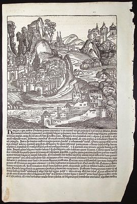 Schedel, pub. 1493 - View of Hungary / Verso: Text Only. This important and historic engraving 