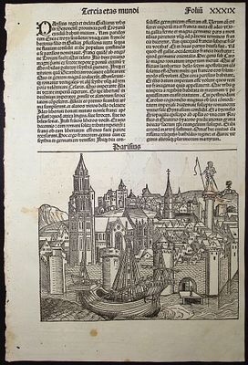 Schedel, pub. 1493 - View of Paris, France / Verso: View of Munich, Germany. This important and 