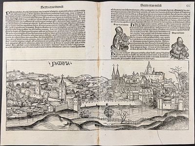 Schedel, pub. 1493 - View of Patavia (Passau), Germany / Verso: Historic People. This important 