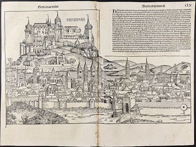 Schedel, pub. 1493 - View of Herbipolis (Wurzburg), Germany / Verso: View of Ferrara, Italy & 
