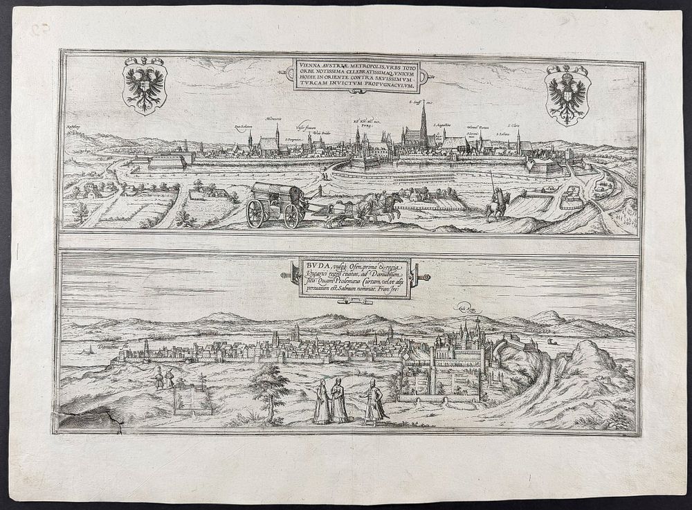 Braun & Hogenberg, pub. 1575 - View of Vienna, Austria & View of Budapest. This extraordinary 