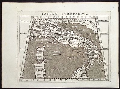 Magini's Ptolemy, pub. 1596 - Map of Italy, Corsica, Sardinia, Sicily. This engraved map is from 