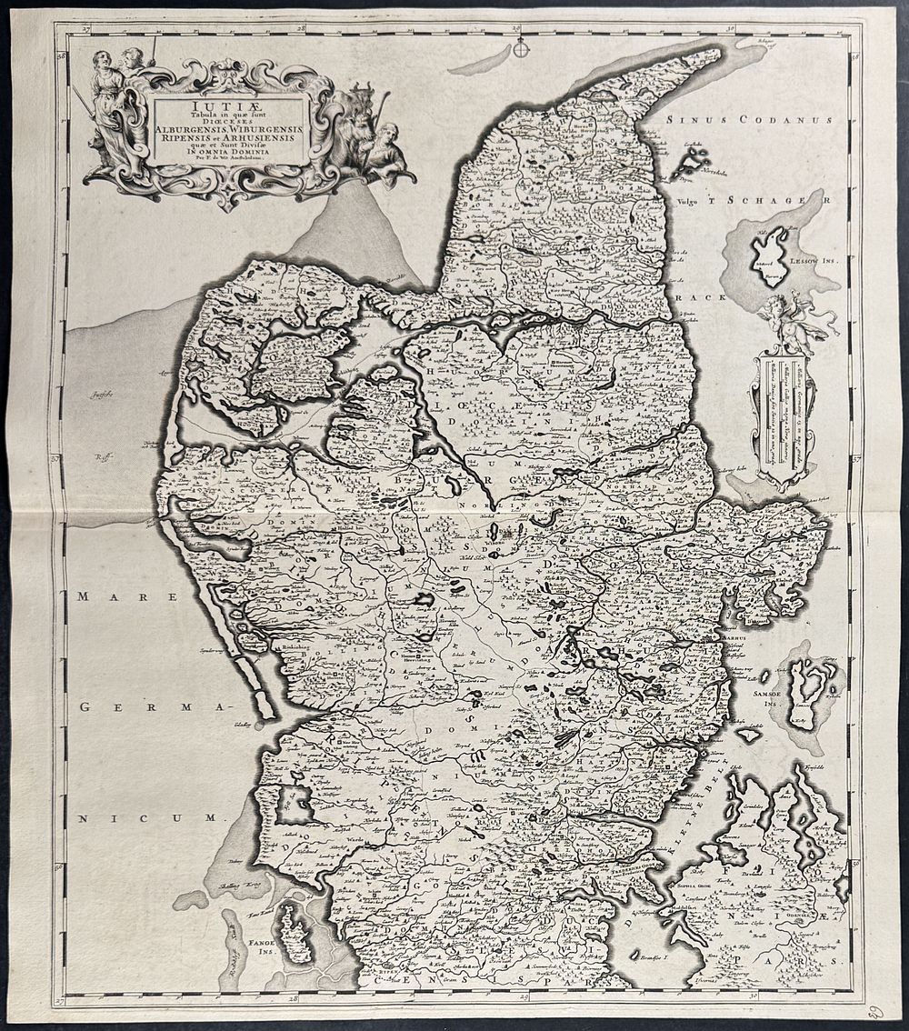 De Wit - Map of Denmark. This remarkable folio engraving from a composite atlas of maps from 