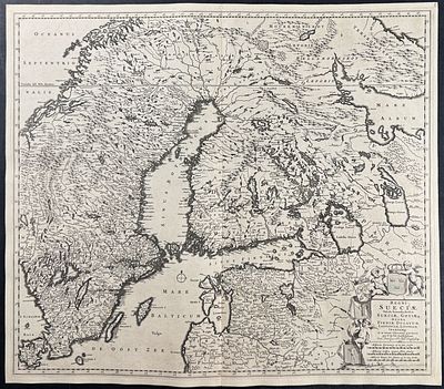 De Wit - Map of Scandinavia. This remarkable folio engraving from a composite atlas of maps from 