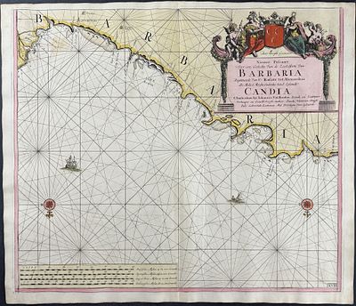 Van Keulen, Rare - Map of the Coast of Morocco. This extraordinary, originally hand-colored map 