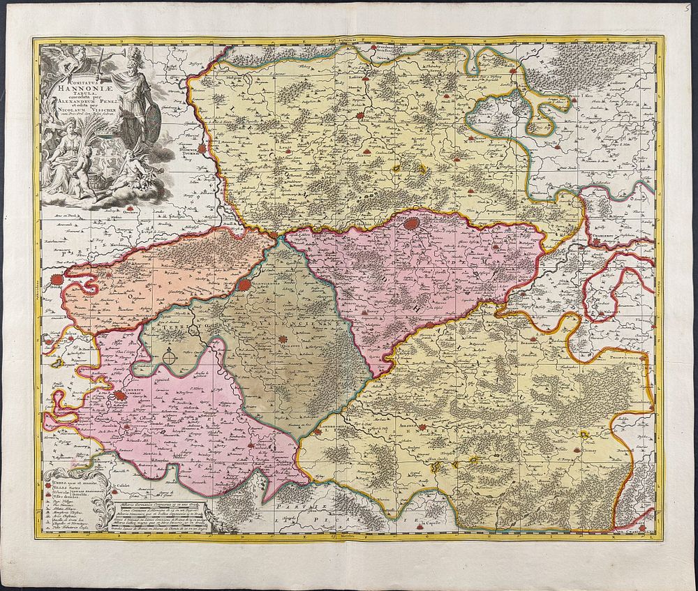 Visscher - Map of Province of Hainaut (Belgium, France). This exceptional map with beautiful 