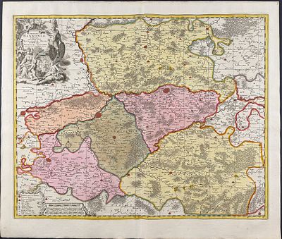 Visscher - Map of Province of Hainaut (Belgium, France). This exceptional map with beautiful 
