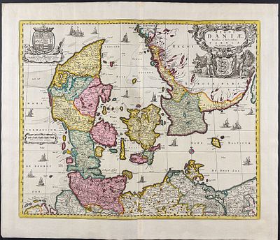 Visscher - Map of Denmark. This exceptional map with beautiful original hand-coloring is from 