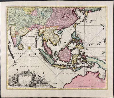 Visscher - Map of India with East Indies Islands, part of New Holland (Australia) & Japan. This 
