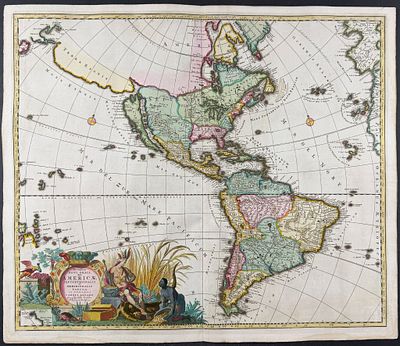 Visscher - Map of the Americas. This exceptional map with beautiful original hand-coloring is 