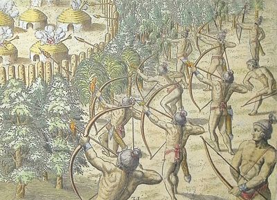 De Bry - Florida - How they set fire to an enemy town. This significant, historic engraving is 