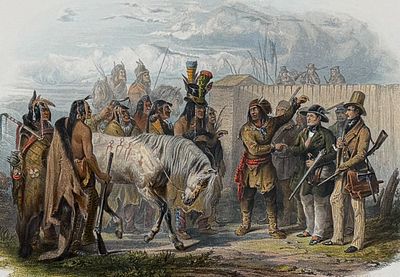 Karl Bodmer - The Travellers Meeting with Minatarre Indians near Fort Clark (Bodmer in the 