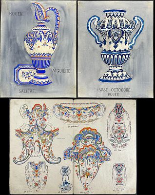 3 Original Watercolors of French Porcelain Home Designs. Two Watercolors from: This superb 