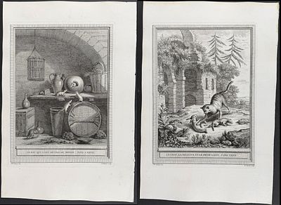 La Fontaine & Oudry - 6 Engravings from Fables Choisies. Included in this lot: Le Rat qui s'est 
